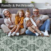 Garvee Persian Dark Green 2x6 Runner Rug Vintage Irregular Pattern Non Skid Washable Ultra-Thin Long Carpet for Indoor Bedroom Entryway Office Kitchen