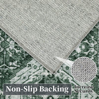 Garvee Persian Dark Green 2x6 Runner Rug Vintage Irregular Pattern Non Skid Washable Ultra-Thin Long Carpet for Indoor Bedroom Entryway Office Kitchen
