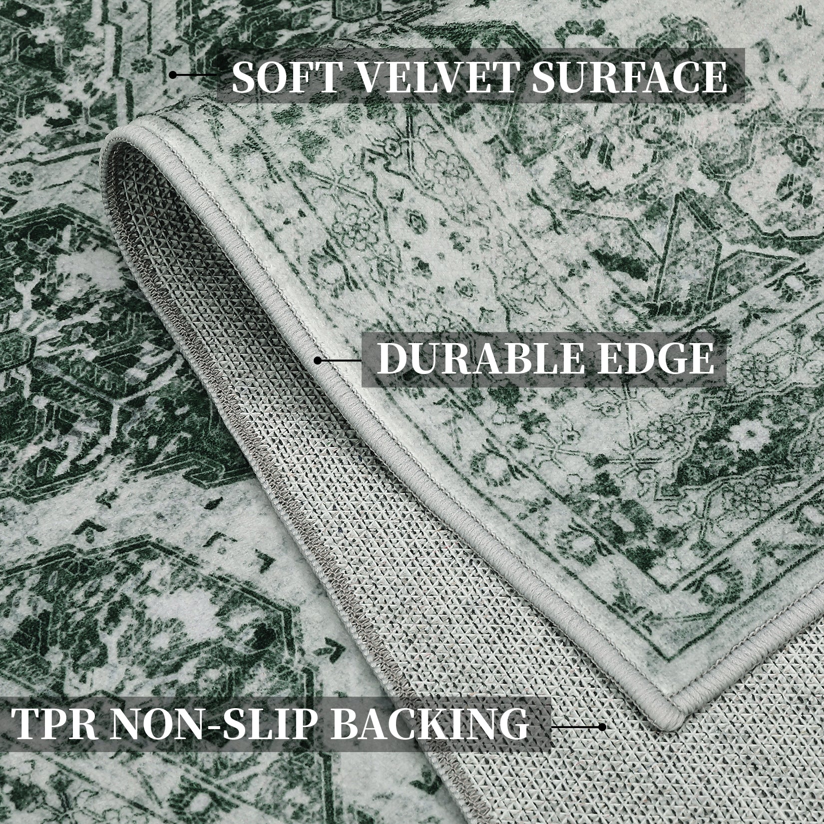 Garvee Persian Dark Green 2x6 Runner Rug Vintage Irregular Pattern Non Skid Washable Ultra-Thin Long Carpet for Indoor Bedroom Entryway Office Kitchen