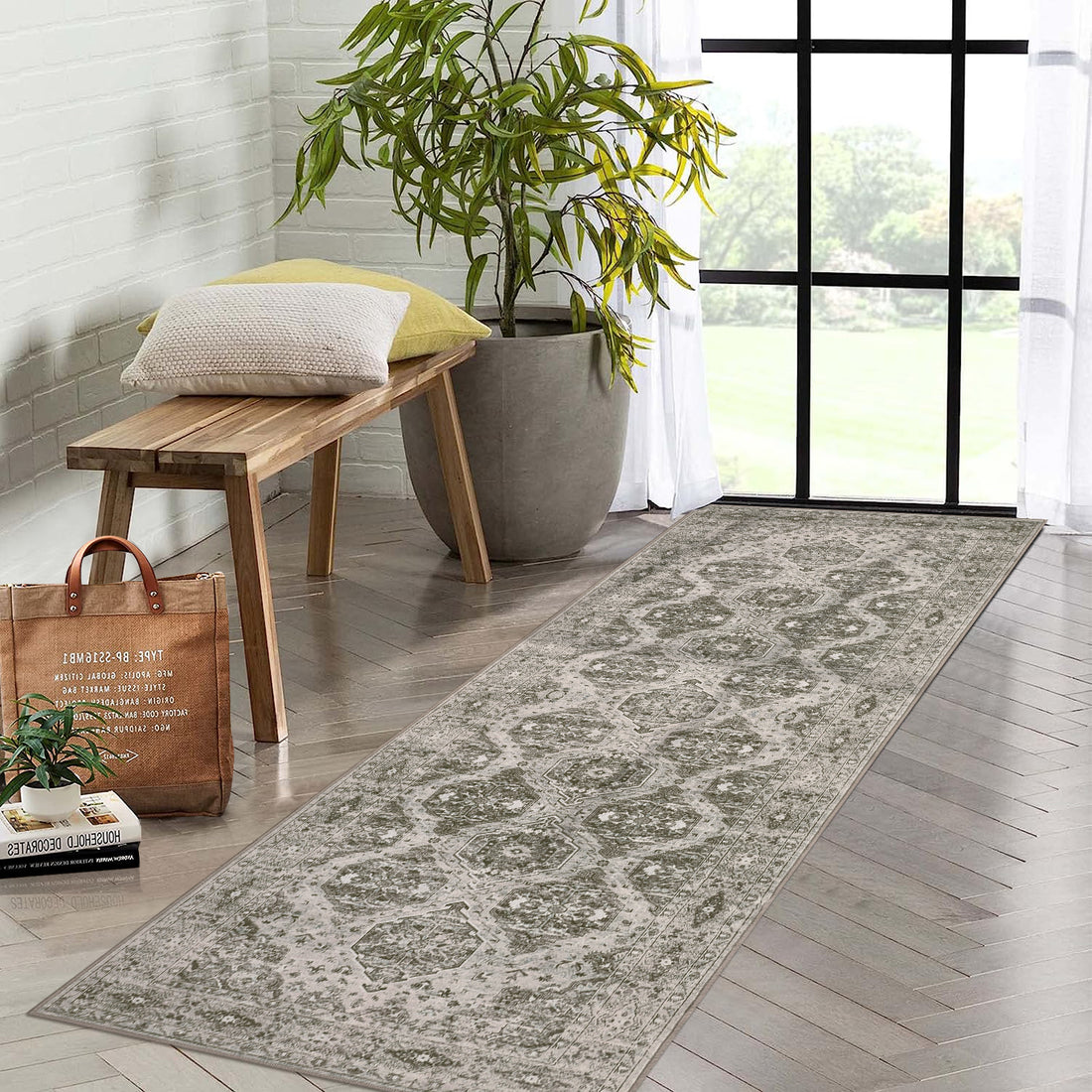 Garvee Persian Red-Brown 2x6 Runner Rug Vintage Irregular Pattern Non Skid Washable Ultra-Thin Long Carpet for Indoor Bedroom Entryway Office Kitchen