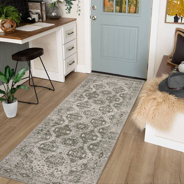 Garvee Persian Red-Brown 2x6 Runner Rug Vintage Irregular Pattern Non Skid Washable Ultra-Thin Long Carpet for Indoor Bedroom Entryway Office Kitchen
