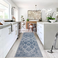 Garvee Persian Blue 2x6 Runner Rug Vintage Irregular Pattern Non Skid Washable Ultra-Thin Long Carpet for Indoor Bedroom Entryway Office Kitchen