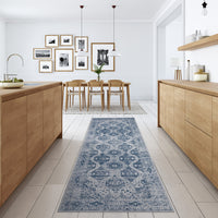 Garvee Persian Blue 2x6 Runner Rug Vintage Irregular Pattern Non Skid Washable Ultra-Thin Long Carpet for Indoor Bedroom Entryway Office Kitchen