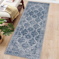 Garvee Persian Blue 2x6 Runner Rug Vintage Irregular Pattern Non Skid Washable Ultra-Thin Long Carpet for Indoor Bedroom Entryway Office Kitchen