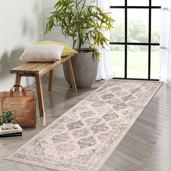Garvee Persian Beige 2x6 Runner Rug Vintage Irregular Pattern Non Skid Washable Ultra-Thin Long Carpet for Indoor Bedroom Entryway Office Kitchen