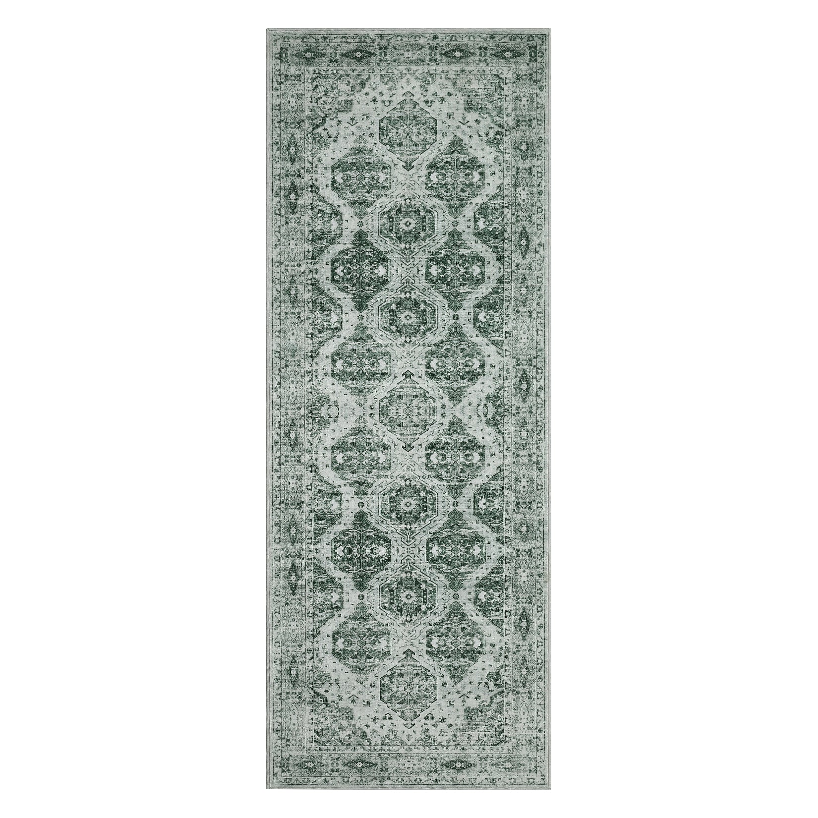 Garvee Persian Dark Green 2x6 Runner Rug Vintage Irregular Pattern Non Skid Washable Ultra-Thin Long Carpet for Indoor Bedroom Entryway Office Kitchen