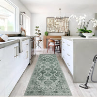 Garvee Persian Dark Green 2x6 Runner Rug Vintage Irregular Pattern Non Skid Washable Ultra-Thin Long Carpet for Indoor Bedroom Entryway Office Kitchen