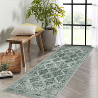 Garvee Persian Dark Green 2x6 Runner Rug Vintage Irregular Pattern Non Skid Washable Ultra-Thin Long Carpet for Indoor Bedroom Entryway Office Kitchen