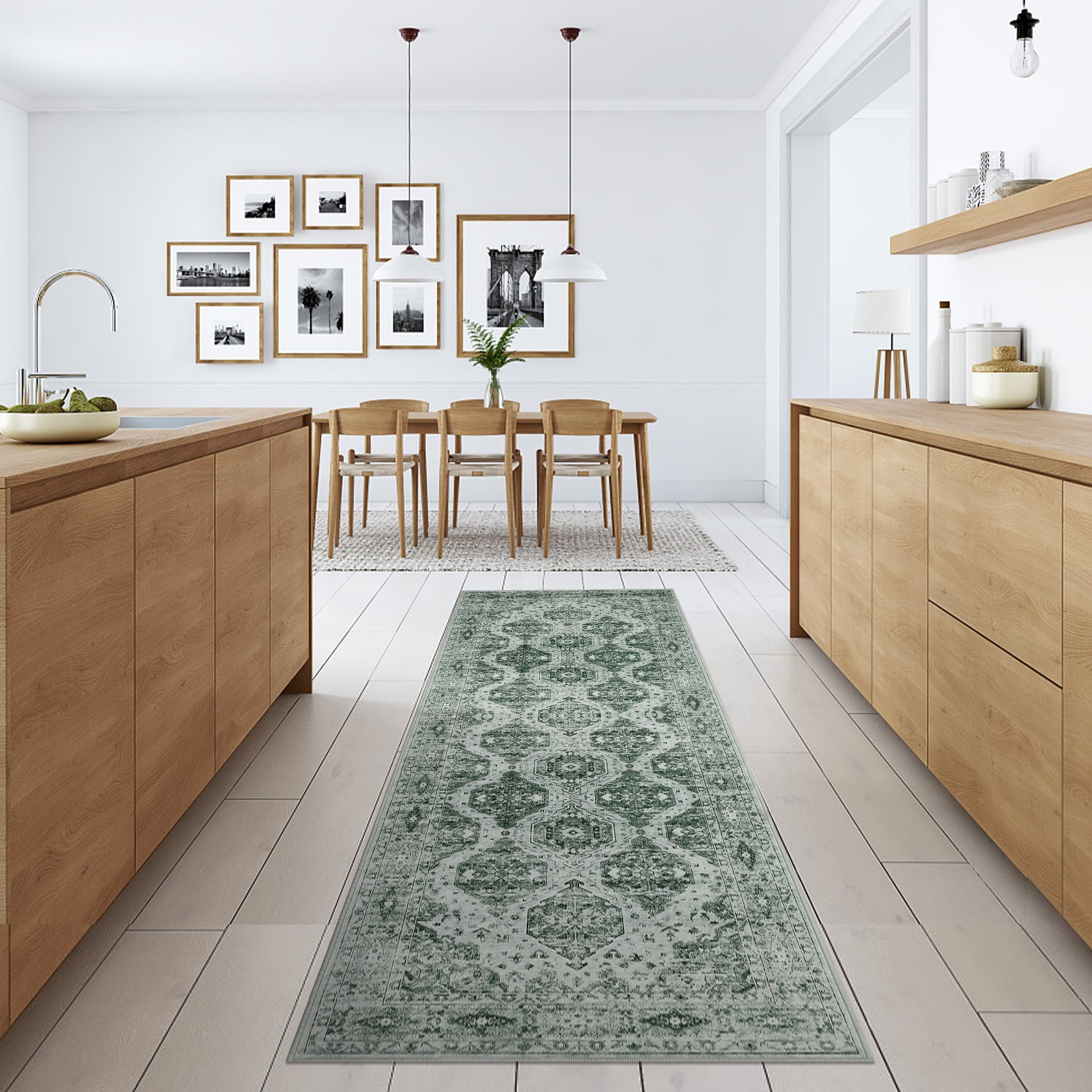 Garvee Persian Dark Green 2x6 Runner Rug Vintage Irregular Pattern Non Skid Washable Ultra-Thin Long Carpet for Indoor Bedroom Entryway Office Kitchen