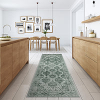Garvee Persian Dark Green 2x6 Runner Rug Vintage Irregular Pattern Non Skid Washable Ultra-Thin Long Carpet for Indoor Bedroom Entryway Office Kitchen