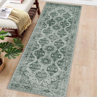 Garvee Persian Dark Green 2x6 Runner Rug Vintage Irregular Pattern Non Skid Washable Ultra-Thin Long Carpet for Indoor Bedroom Entryway Office Kitchen