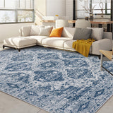 Garvee Persian Blue 5x7 Vintage Area Rug Irregular Medallion Ultra-Thin Non Slip Floral Print Indoor Mat for Living Room Dining Room Bedroom Farmhouse - Blue