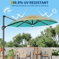 Garvee 10FT Outdoor Cantilever Umbrella Patio Umbrella Solar LED with Base Included, 360-Degree Rotation