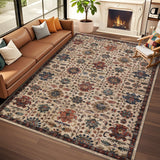 Garvee 9x12 Rugs for Living Room Washable, Soft Vintage Large Bedroom Rug Boho Low Pile Non-Slip Area Rugs Farmhouse Indoor Floor Carpet for Bedroom Dining Room, Beige - Beige