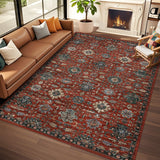 Garvee Living Room Rug 6x9, Soft Vintage Washable Area Rug Boho Low Pile Non-Slip Large Rug Farmhouse Indoor Floor Carpet for Living Room Bedroom Dining Room, Red - Red