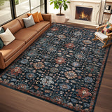 Garvee 9x12 Rugs for Living Room Washable, Soft Vintage Large Bedroom Rug Boho Low Pile Non-Slip Area Rugs Farmhouse Indoor Floor Carpet for Bedroom Dining Room, Blue - Blue
