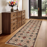Garvee Soft Washable Runner Rug for Hallway, Vintage Boho Medallion Carpet - Low Pile, Non-Slip, Easy Care - Beige