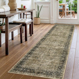 Garvee Persian Olive Brown 2x8 Runner Rug Washable, Soft Vintage Distressed Non-Slip Kitchen Rug Runner, Retro Low Pile Hallway Runner Rugs Carpet Runners for Bedroom Laundry Room - Olive Brown
