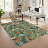 Garvee Floral 10x13 Green Large Dining Room Rugs Non-Slip Modern Accent Carpet, Non-Shedding Flower Printed Indoor Mat, Contemporary Floor Cover for Living Room, Office, Kitchen - Green
