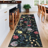 Garvee Floral 2x6 Black Washable Runner Rugs Narrow Floral Printed Hallway Rugs with Non-Slip Backing, Non-Shedding Indoor Carpet, Foldable Thin Floor Mat for Laundry, Bedroom - Black