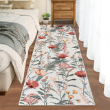 Garvee Floral 2x6 Rice Washable Runner Rugs Narrow Printed Hallway Rugs with Non-Slip Backing, Non-Shedding Indoor Carpet, Foldable Thin Floor Mat for Laundry, Bedroom - Beige