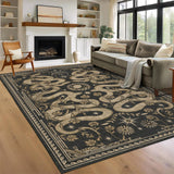 Garvee Snakes & Floral Washable Rug Dark Grey 4x6 - Non-Slip Low-Pile Area Rug for Living Room, Stain-Resistant Machine Washable Carpet - Dark Gray