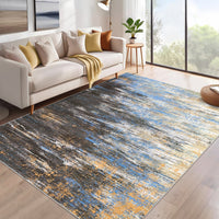 Garvee Modern Abstract Living Room Rug 8x10, Washable Area Rugs for Bedroom, Stain Resistant Non Slip Large Rug, Soft Indoor Carpet for Dining Room Table Home Decor, Blue/Brown