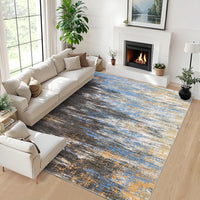Garvee Modern Abstract Living Room Rug 8x10, Washable Area Rugs for Bedroom, Stain Resistant Non Slip Large Rug, Soft Indoor Carpet for Dining Room Table Home Decor, Blue/Brown