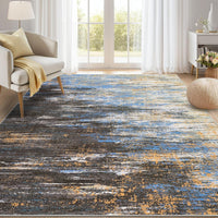Garvee Modern Abstract Living Room Rug 8x10, Washable Area Rugs for Bedroom, Stain Resistant Non Slip Large Rug, Soft Indoor Carpet for Dining Room Table Home Decor, Blue/Brown