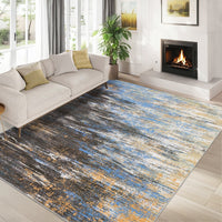 Garvee Modern Abstract Living Room Rug 8x10, Washable Area Rugs for Bedroom, Stain Resistant Non Slip Large Rug, Soft Indoor Carpet for Dining Room Table Home Decor, Blue/Brown