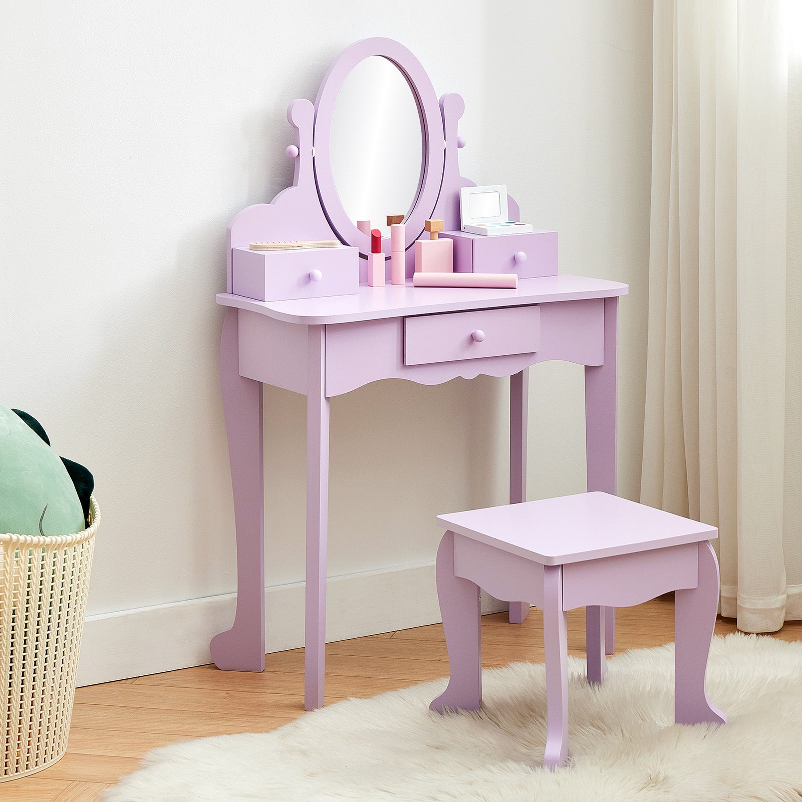 ジュエリーテーブルとイスのセット　ミラクルパープル Garvee Kids Vanity Set Adjustable Angle Mirror Purple Girls Vanity