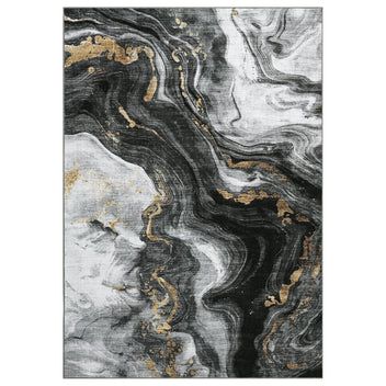 Garvee Abstract Living Room Rugs 8x10 Large Contemporary Accent Carpet with Non-Slip Backing, Easy Cleaning Indoor Mat, Ultra-Soft Neutral Floor Carpet for Dining Room, Office, Black