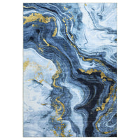 Garvee Large Dining Room Rugs 10x13 Abstract Printed Accent Rugs, Ultra-Soft Contemporary Floor Carpet, Foldable Thin Indoor Mat for Living Room, Bedroom, Office, Blue