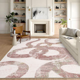 Garvee Abstract Pink Rugs 10x13, Washable Non Slip Bedroom Living Room Area Rug, Soft Low Pile Snake Print Floor Cover, Indoor Modern Accent Large Carpet for Dining Room Office - Pink