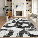 Garvee Abstract Black and White Rugs 10x13, Washable Non Slip Bedroom Living Room Area Rug, Soft Low Pile Snake Print Floor Cover, Indoor Modern Accent Large Carpet for Dining Room Office - Black & White