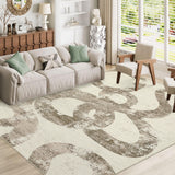 Garvee Washable Area Rug 8x10 Living Room, Non Slip Modern Abstract Bedroom Rugs with Snake Print, Soft Low Pile Accent Large Carpet for Dining Room, Foldable Lightweight Mat, Brown - Brown