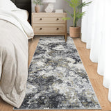 Garvee Abstract Runner Rug 2x6, Washable Non Slip Grey Kitchen Runner, Soft Modern Low Pile Area Rugs for Hallway, Indoor Contemporary Accent Carpet for Bathroom Laundry, Gray - Gray