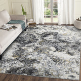 Garvee Abstract Machine Washable Rugs 8x10, Soft Untra Thin 8x10 Area Rugs for Living Room Office, Non Slip Low Pile Bedroom Rug Large Carpet Dining Room, Foldable Lightweight Mat, Grey - Gray