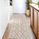 Garvee Washable Runner Rug 2x6 for Hallway Kitchen, Soft Farmouse Accent Non Slip Runner with Butterflies Print, Low Pile Botanical Floral Carpet for Laundry Bathroom, Taupe - Camel