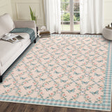Garvee Living Room Rugs 9x12 Washable, Botanical Floral Non Slip Area Rug for Bedroom, Soft Large Carpet for Dining Room Office, Indoor Modern Floor Cover with Butterflies Print, Blue Pink - Blue Pink