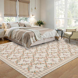 Garvee Washable 10x13 Large Area Rug for Living Room, Soft Non Slip Botanical Floral Bedroom Rugs, Indoor Farmhouse Low Pile Dining Room Carpet, Foldable Thin Mat with Butterflies Print, Taupe - Camel