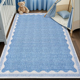 Garvee Scalloped Blue 3x5 Area Rug Washable Non-Slip Low-Pile Indoor Rug Solid Blue Modern Minimalism Carpet for Bedroom Living Room Kitchen Bathroom Door Mat - Blue