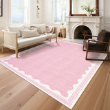Garvee Modern Pink 5x7 Washable Area Rug – Solid Scalloped Low-Pile Non-Slip Carpet with Rubber Backing for Living Room, Bedroom, Dining Room, or Nursery - Pink