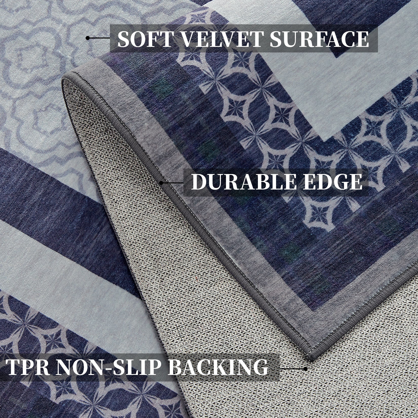 Garvee 5x7 Washable Modern Area Rugs for Living Room, Bedroom, Dining Room, Navy Blue, Non-Slip Low-Pile Carpet