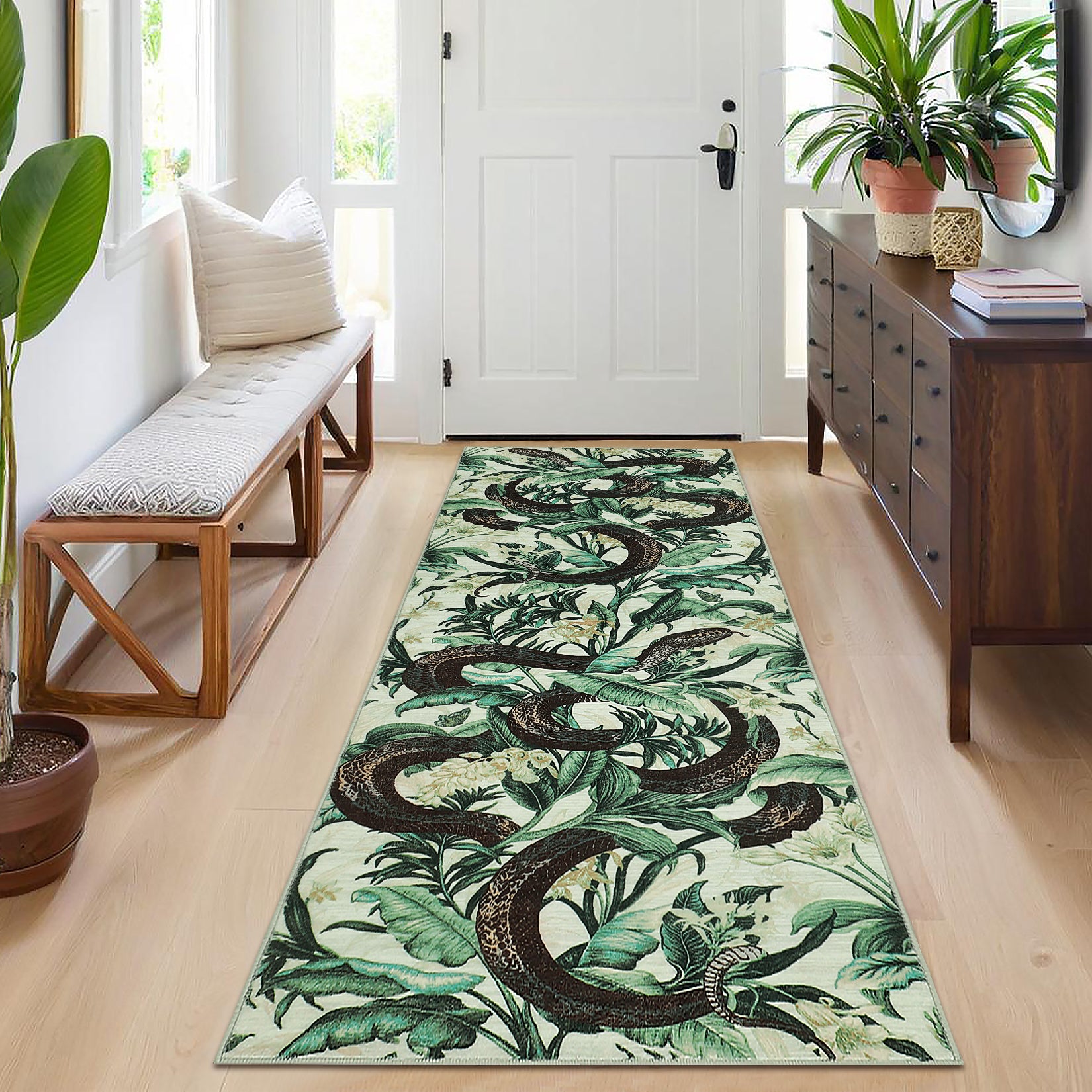Garvee 2x6 Washable Runner Rug Snake Oriental Hallway Area Rug Retro Aesthetics Animal Throw Carpet Non Slip Soft Non-Shedding Kitchen Runners for Bedroom Entryway Living Room