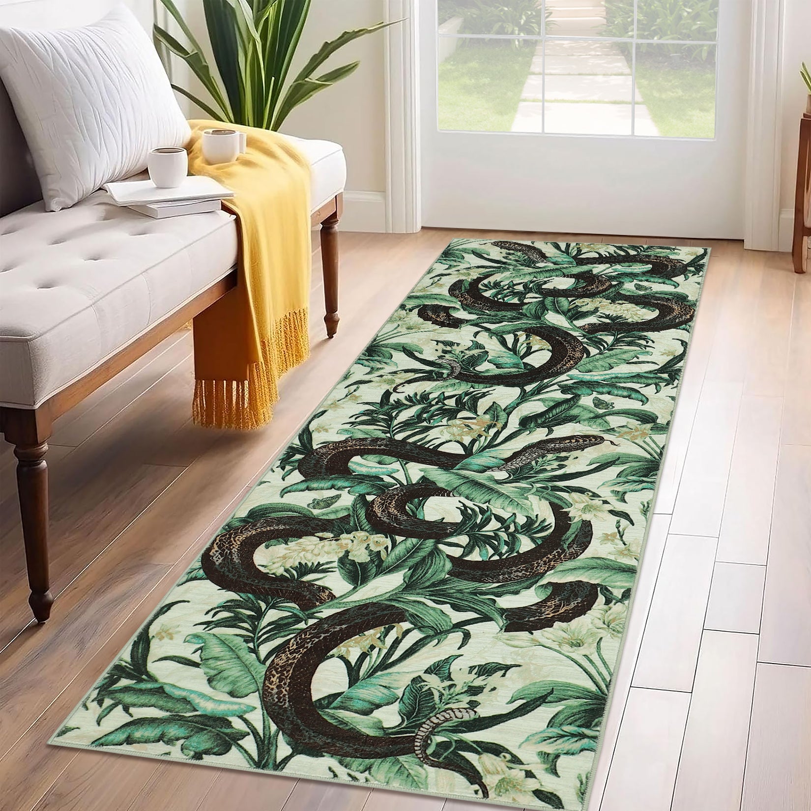 Garvee 2x6 Washable Runner Rug Snake Oriental Hallway Area Rug Retro Aesthetics Animal Throw Carpet Non Slip Soft Non-Shedding Kitchen Runners for Bedroom Entryway Living Room