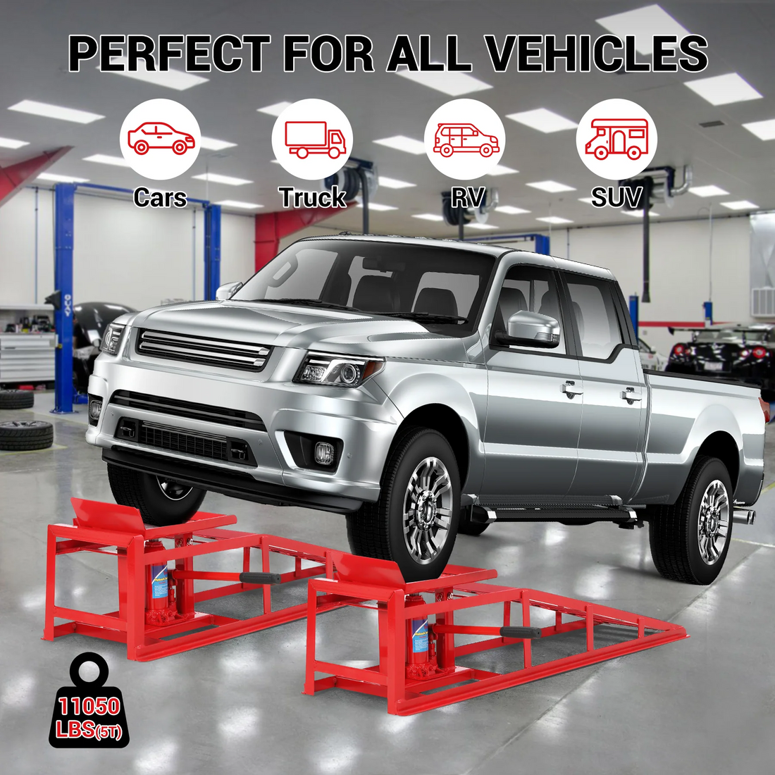 Garvee 2PCS Auto Car Truck Service Ramps Lifts,12000lbs(5T) Garage Car Lift Hydraulic Ramps,Portable Car Ramps for Oil Changes High Lift,Lift Repair Frame Lift Height Adjust 9.8"-15" (Red)