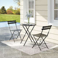 Garvee 3-Piece Folding Patio Bistro Set, Powder-Coated Metal Table and 2 Chairs for Balcony, Porch, Garden, Small Outdoor Spaces,Black