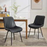 Garvee Set of 2 Mid Century Modern Dining Chairs in Ergonomic Curved Design with Faux Leather and Metal Legs for Dining Room, Black - Black