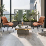 Garvee Set of 2 Mid Century Modern Dining Chairs in Ergonomic Curved Design with Faux Leather and Metal Legs for Dining Room, Brown - Brown